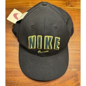 Vintage Nike Spell Out Hat Black Green Swoosh 90s Y2K Strapback Adult Cap - NEW